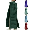 thumbnail image 1 of Maqroz Long Puffer Coat for Women Quilted Jackets Ankle Length Zip Up Parka Long Sleeve Hooded Down Jacket 2025 Thermal Side Split Trendy Jacket Thick Warm Heavy Winter Jackets with Pockets, Green M, 1 of 4