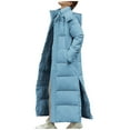 thumbnail image 1 of Maqroz Long Puffer Coat for Women Quilted Jackets Ankle Length Zip Up Parka Long Sleeve Hooded Down Jacket Thermal Side Split Trendy Jacket Thick Warm Heavy Winter Jackets with Pockets, Light Blue M, 1 of 3
