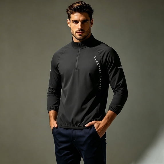Maqroz Long Sleeve Workout Tops Men 1/4 Zip Mock Neck Athletic Sun Protection Shirt Moisture Wicking Training Gym Sweatshirt Lightweight Running Golf Top