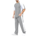 thumbnail image 1 of Maqroz Men's 2-Piece Striped Summer Set Short Sleeve Color Block T-Shirt and Long Pants Casual Outfit for Daily Walking Jogging Outdoor Activities, 1 of 8