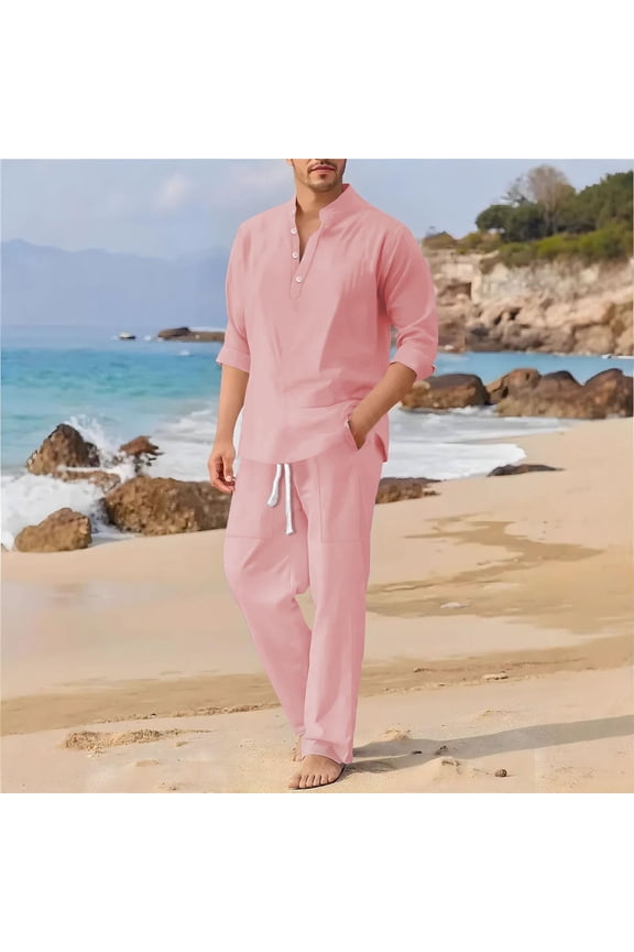 Men's Athletic Summer Wear Set Half Sleeve Sports Shirt with Drawstring Pants 2-Piece Comfortable Suit for Gym Training Exercise