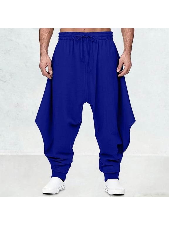 Men's Baggy Harem Pants Drop Crotch Drawstring Elastic Waist Tapered Ankle Casual Joggers Yoga Lounge Streetwear Hippie Trousers