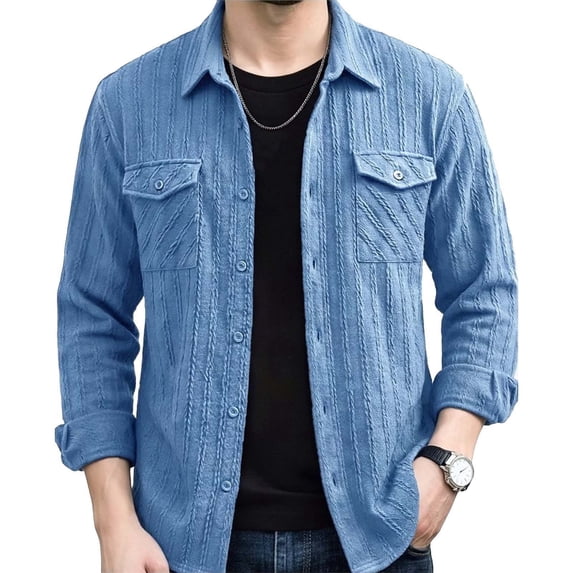 Maqroz Men's Button Down Shirt Long Sleeve Casual Plus Size Shirt Jacket Fashion Lightweight Formal Shacket Outerwear Tops with Double Pockets