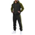 thumbnail image 1 of Maqroz Men's Casual Summer Vacation Set Long Sleeve Zip Up Hooded Jacket and Sweatpant Classic Color Block 2-Piece Sport Wear for Outdoor Climbing, Running, 1 of 9