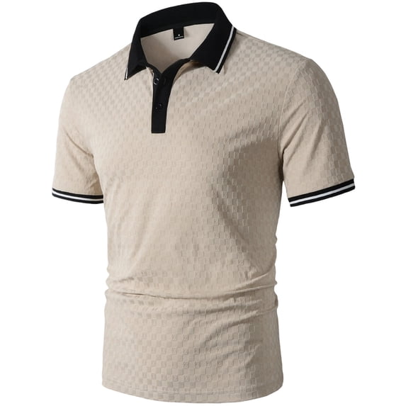 Maqroz Men's Collared Shirt Short Sleeve Button Up Jacquard Textured Casual Golf T-Shirt Business Work Office Dress Tops