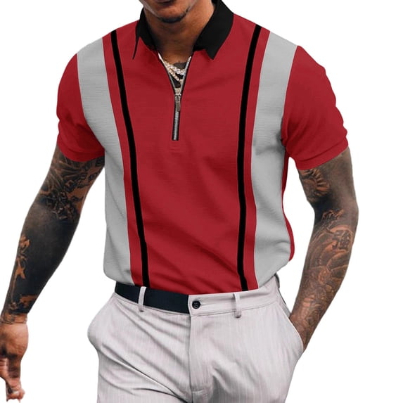 Maqroz Men's Golf Shirt Short Sleeve Quarter Zip Color Block Casual Athletic T-Shirt Collared Sport Workout Running Gym Tops
