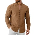 thumbnail image 1 of Maqroz Men's Mandarin Collar Shirt Long Sleeve Button Up Linen Cotton Casual Dress Shirt Solid Color Business Work Office Tops, 1 of 9
