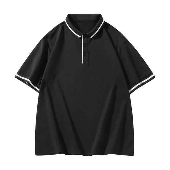 Maqroz Men's Plus Size Golf T-Shirt Short Sleeve Collared Button Up Top Casual Athletic Sport Shirt Striped Trim Business Work Office Tops