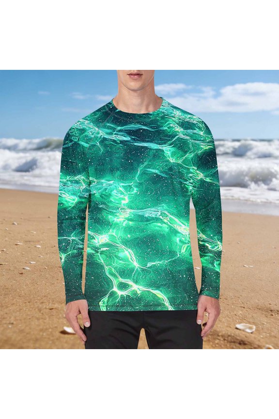 Men's Rash Guard Swim Shirts UPF 50++ Raglan Long Sleeve Sun Protection Tie Dye T Shirts Quick Dry Casual Crewneck Printed Pullover Sun Shirt Swimsuit Green XXXXXL