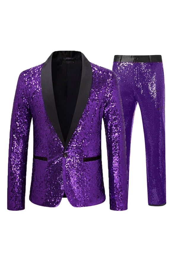 Men's Suit Set 2-Piece Shiny Blazer and Pants Sets Sequin Dress Jacket with Matching Trousers Party Prom Wedding Formal Wear Stage Performance Costume for Nightclub Fashion