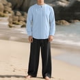 thumbnail image 1 of Maqroz Men's Summer 2-Piece Long Sleeve Button Down Top with Wide Leg Trousers Casual Business Wear Office Smart Relaxed Coordinated Lightweight Outfit with Pockets, 1 of 6