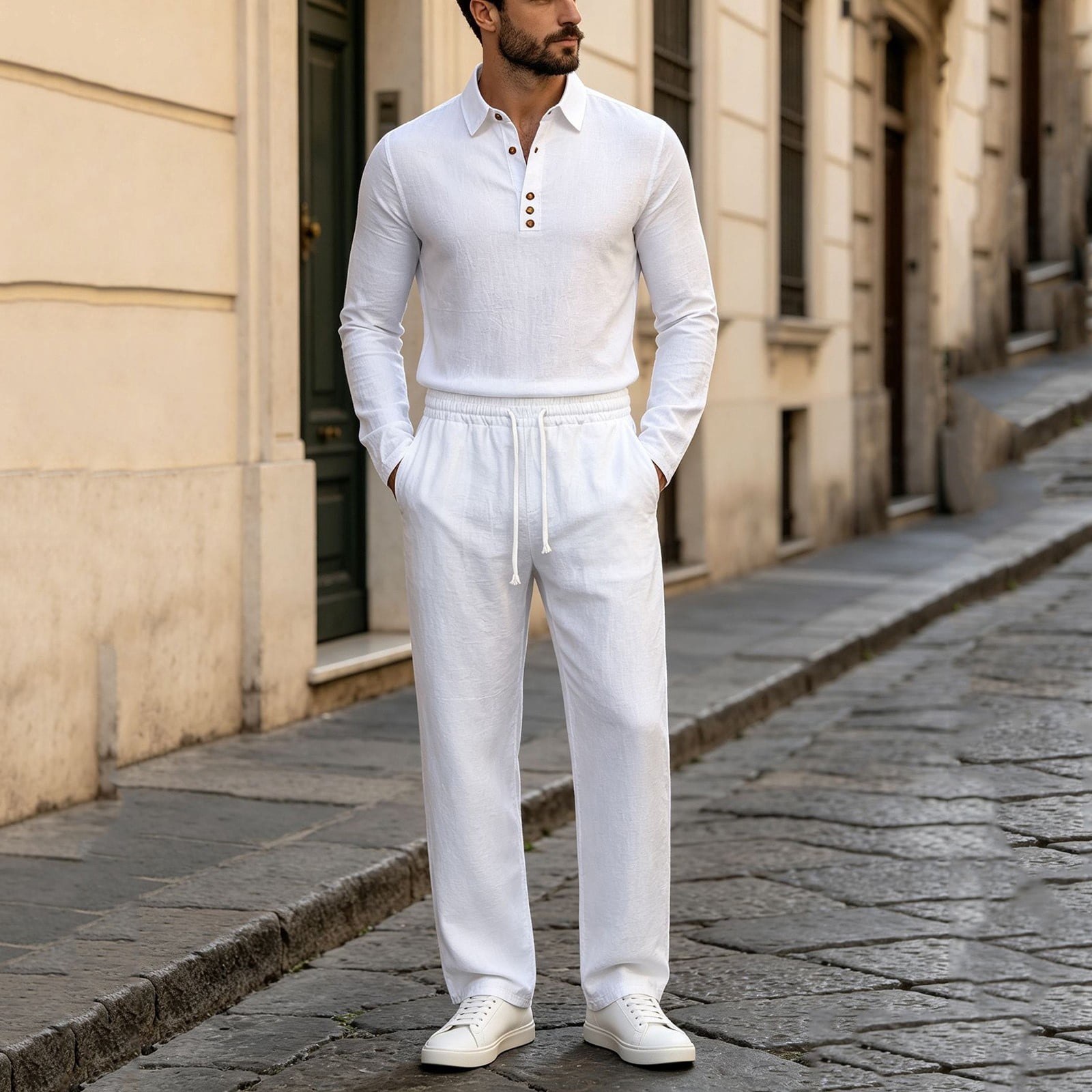 Maqroz Mens 2 Piece Outfit Long Sleeve Collared Shirt Button Down and ...