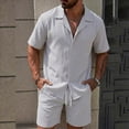 thumbnail image 1 of Maqroz Mens 2 Piece Outfits Button Down Lapel Top Drawstring Elastic Waist Shorts Linen Like Breathable Sets Summer Solid Casual Fashion Wear with Pockets, 1 of 4