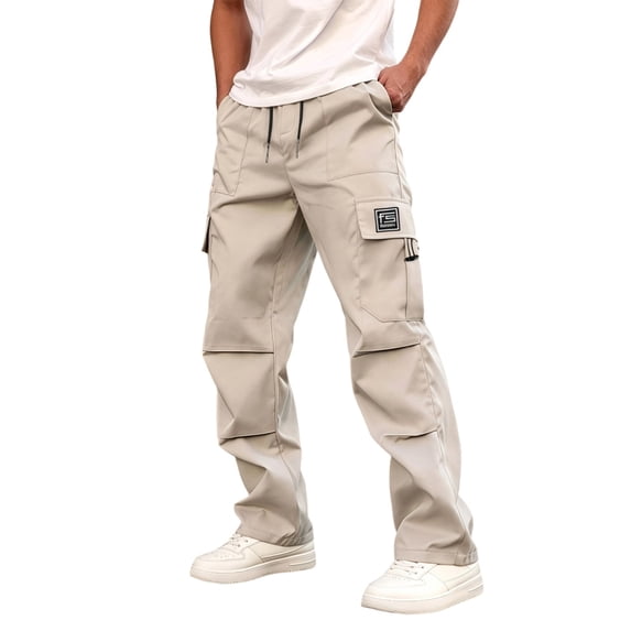 Maqroz Mens Cargo Pants Plus Size Casual Baggy Y2K Streetwear Elastic Waist Drawstring Sweats Hiking Bottoms Outdoor Work Clothes for Daily with Pockets