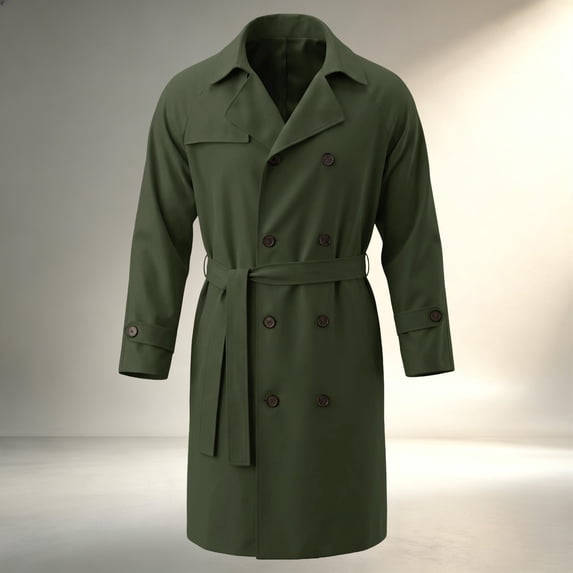 Maqroz Mens Double Breasted Trench Coat Mid Length Classic Lapel Collar Fall Winter Windbreaker Outerwear Casual Business Overcoat with Waist Belt, (Army Green,L)