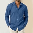 thumbnail image 1 of Maqroz Mens Dress Shirts Basic Denim Long Sleeve Button Up Tops Solid Classic Point Collar Blouses with Single Chest Pocket Formal Workwear, 1 of 7
