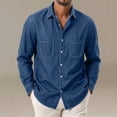 thumbnail image 1 of Maqroz Mens Dress Shirts Basic Denim Long Sleeve Button Up Tops Solid Classic Point Collar Blouses with Single Chest Pocket Formal Workwear, 1 of 5
