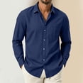thumbnail image 1 of Maqroz Mens Dress Shirts Basic Denim Long Sleeve Button Up Tops Solid Classic Point Collar Blouses with Single Chest Pocket Formal Workwear, 1 of 7