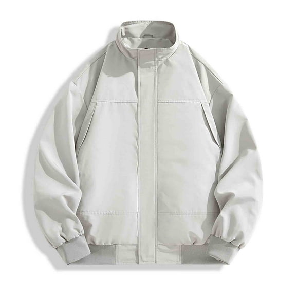 Maqroz Mens Fall Jackets Lightweight Full Zip Stand Collar Jacket with Pockets Long Sleeve Casual Loose Coat Fashion Solid Color Outdoor Sport Coats