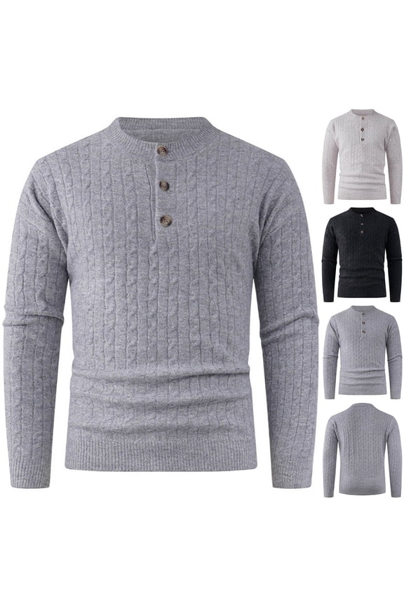 Mens Fashion Sweater Long Sleeve Half Button Pullover Breathable Knit Pattern Sweaters Casual Lightweight Top Fall Winter Warm Tops