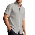 thumbnail image 1 of Maqroz Mens Fashion Tops Casual Short Sleeve Button Down Shirt Crinkle Texture Lightweight Vacation Holiday Resort Wear Essential, 1 of 7