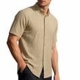 thumbnail image 1 of Maqroz Mens Fashion Tops Casual Short Sleeve Button Down Shirt Crinkle Texture Lightweight Vacation Holiday Resort Wear Essential, 1 of 7