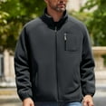 thumbnail image 1 of Maqroz Mens Fleeced Lined Jacket Full Zip Stand Collar Jackets with Multi Pockets Casual Loose Oversized Warm Coat Fashion Solid Color Plus Size Coats, 1 of 8