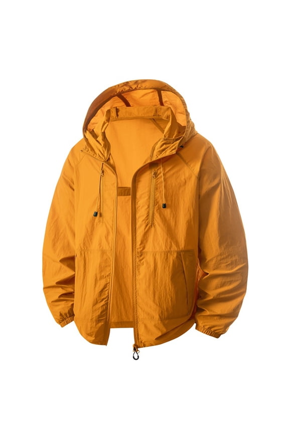 Mens Full Zip UPF 50+ Sun Protection Hoodie Jackets with Pockets Long Sleeve Sun Shirts Adjustable Cooling Lightweight Athletic Track Jacket Travel Hiking Fishing Outdoor Orange M