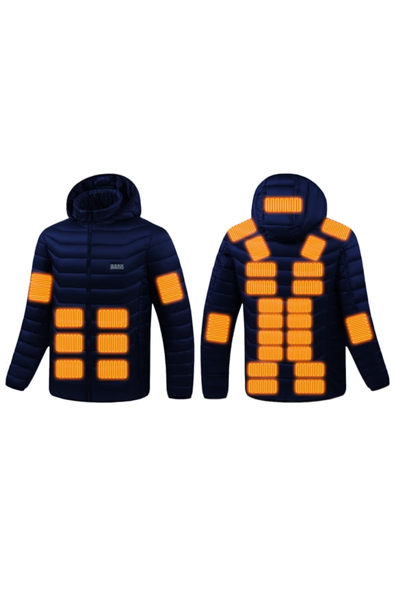 Mens Heated Thermal Jacket 4-Levels 31 Heating Zones Jackets Rechargeable Plus Size Coat Full Zip Stand Collar Drawstring Hooded Coats Fall Winter Warm Clothing with Pockets