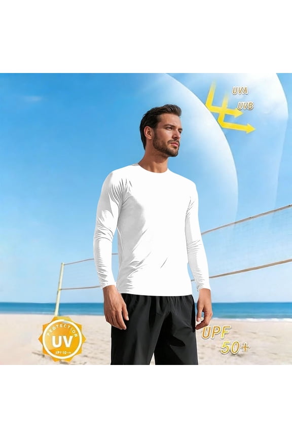 Mens Long Sleeve Sun Protection Shirts Plus Size Crew Neck Workout Top Hiking Fishing Ice Silk Breathable Tops Casual Lightweight Sports Training Tee for Summer