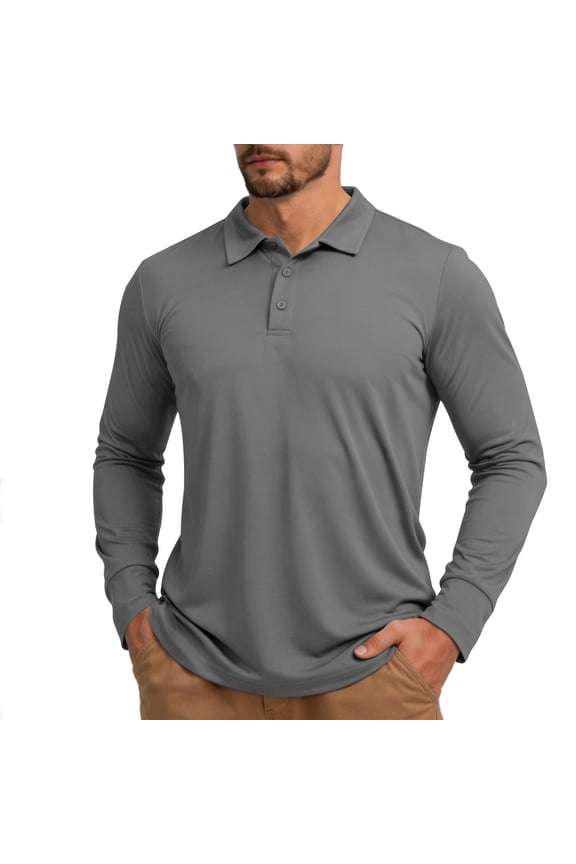 Mens Long Sleeve Sun Shirts SPF 50 Sun Protection Quick Dry Golf Shirt Lightweight Button Down Fishing Running Rash Guard Outdoor Collared Shirt Gray L