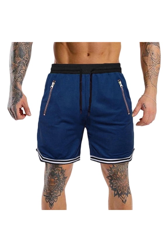 Mens Mesh Athletic Shorts Gym Workout Running Quick Dry Zipper Pockets Contrast Piping Retro Basketball Training Activewear Exercise Jogging Bodybuilding Weightlifting