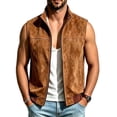 thumbnail image 1 of Maqroz Mens Outerwear Vests Faux Suede Sleeveless Jacket Stand Collar Zip Up Daily Coat with Pockets Brown,M, 1 of 6