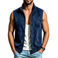 thumbnail image 1 of Maqroz Mens Outerwear Vests Faux Suede Sleeveless Jacket Stand Collar Zip Up Daily Coat with Pockets Navy,XL, 1 of 6