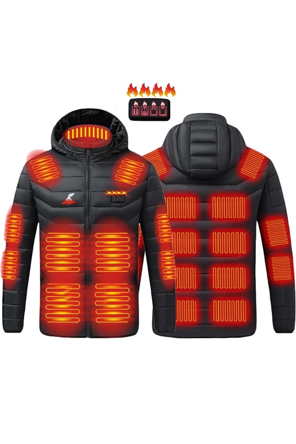 Mens Rechargeable Heated Jacket 4-Levels 21 Heating Zones Jackets Full Zip Plus Size Loose Coat Fall Winter Outdoor Work Sport Thermal Outerwear with Pockets