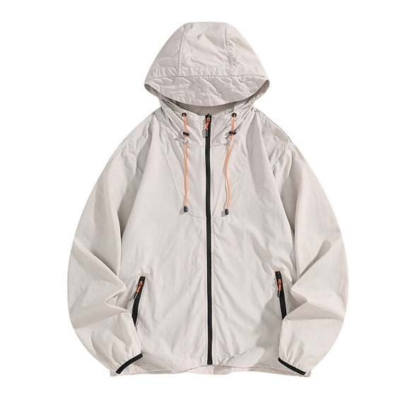 Maqroz Mens Sun Jacket UPF 50++ Hoodie Full Zip UV Protection SPF Cooling Lightweight Hoodie with Pockets Summer Adjustable Quick Dry Athletic Track Jacket Hiking Fishing Outdoor Beige XXXL