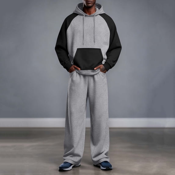 Maqroz Mens Sweatsuits 2 Piece Set Lightweight Tracksuit Long Sleeve Drawstring Hooded Sweatshirt and Wide Leg Sweatpant Breathable Lightweight Sport Wear