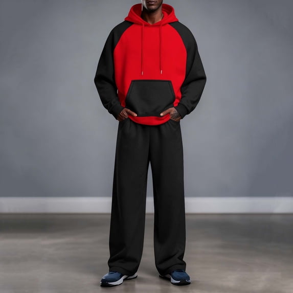 Maqroz Mens Sweatsuits 2 Piece Set Lightweight Tracksuit Long Sleeve Drawstring Hooded Sweatshirt and Wide Leg Sweatpant Breathable Lightweight Sport Wear