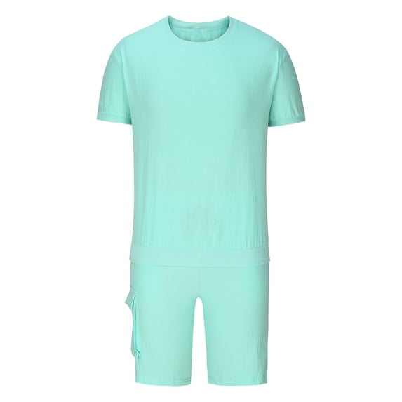 Maqroz Mens Sweatsuits 2 Piece Set Summer Solid T-Shirt and Shorts Sets Casual Crew Neck Short Sleeve Top with Elastic Waist Bottoms Lightweight Soft Blend Everyday Loungewear Outfit