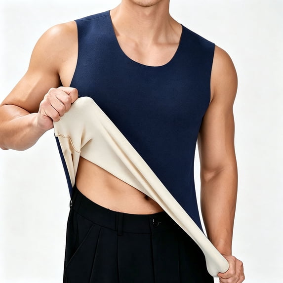 Maqroz Mens Thermal Vest Fleece Lined Sleeveless Base Layer Thick Winter Warm Shirts Solid Color Crewneck Undershirt for Cold Weather Everyday Wear