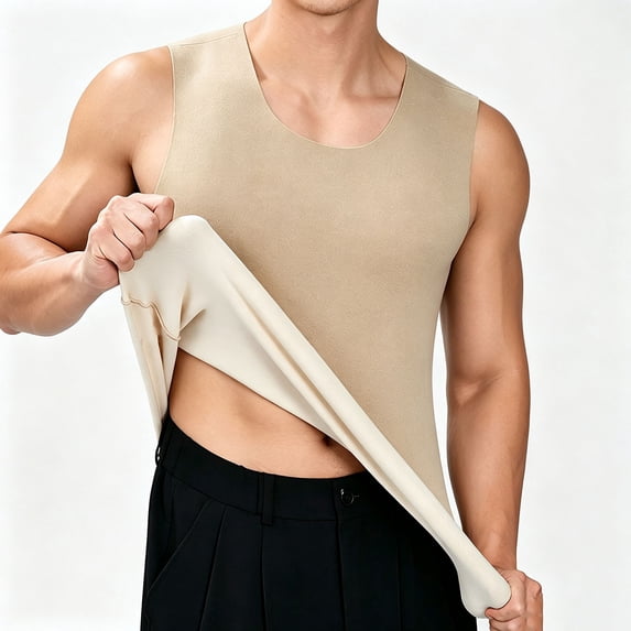 Maqroz Mens Thermal Vest Fleece Lined Sleeveless Base Layer Thick Winter Warm Shirts Solid Color Crewneck Undershirt for Cold Weather Everyday Wear
