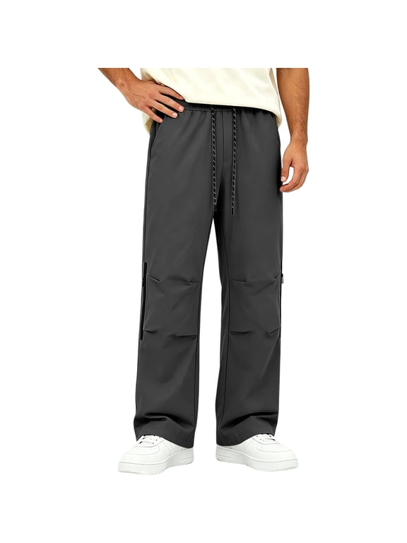 Mens Track Pants Straight Leg Athletic Water Resistant Joggers Windproof Casual Sweatpants Gym Training Bottoms Activewear Trousers for Running with Zipper Pockets