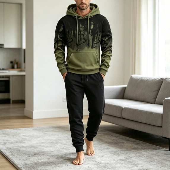Maqroz Mens Two Piece Sweatsuits Graphic Ombre Pullover Hoodie Sweatshirts Tapered Jogger Pants Casual Athletic Activewear Matching Tracksuits Trendy Outfits