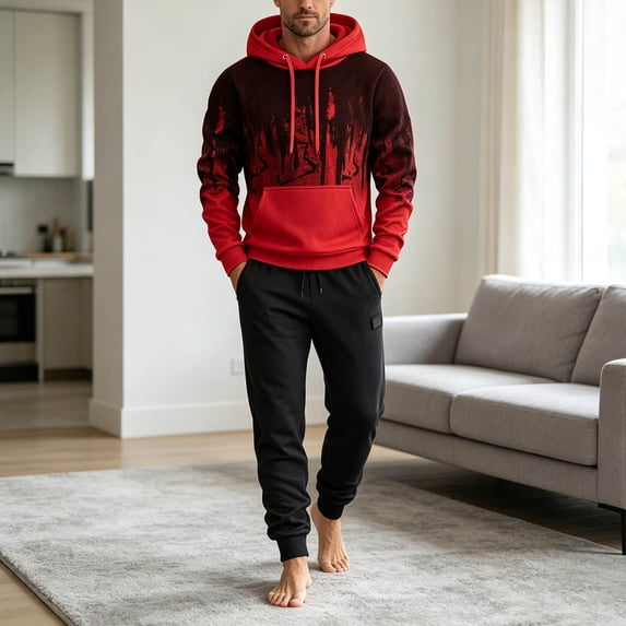 Maqroz Mens Two Piece Sweatsuits Graphic Ombre Pullover Hoodie Sweatshirts Tapered Jogger Pants Casual Athletic Activewear Matching Tracksuits Trendy Outfits
