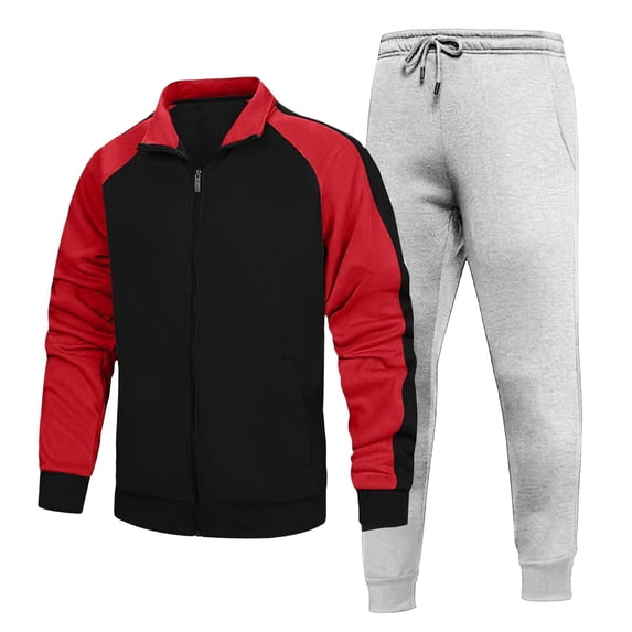 Maqroz Mens Two Piece Tracksuit Matching Sets Colorblock Full Zip Up Jackets Tapered Jogger Sweatpants Casual Athletic Activewear Suits Basic Sweatsuits for Gym Workouts