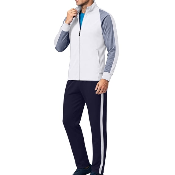 Maqroz Mens Two Piece Tracksuit Sets Contrast Raglan Sleeve Zip Up Jacket Side Stripe Sweatpants Casual Athletic Activewear Outfits for Morning Running