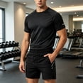thumbnail image 1 of Maqroz Mens Two Piece Workout Sets Short Sleeve Crewneck T-Shirts Drawstring Shorts Casual Athletic Activewear Solid Gym Suits Summer Outfits, 1 of 6