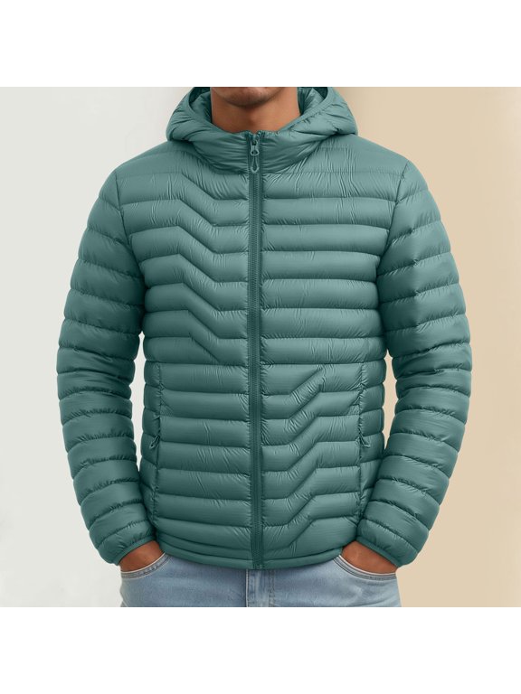 Mens Winter Coats Puffer Jackets Fall Clothes Warm Outerwear Full Zip Up Jackets Hooded Tops Casual Clothes Fashion Quilted Coats with Pockets
