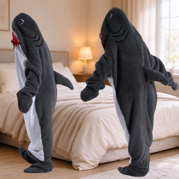 Maqroz Onesie Pajamas for Men Shark Hooded Plush Zip Up Animal Costume ...