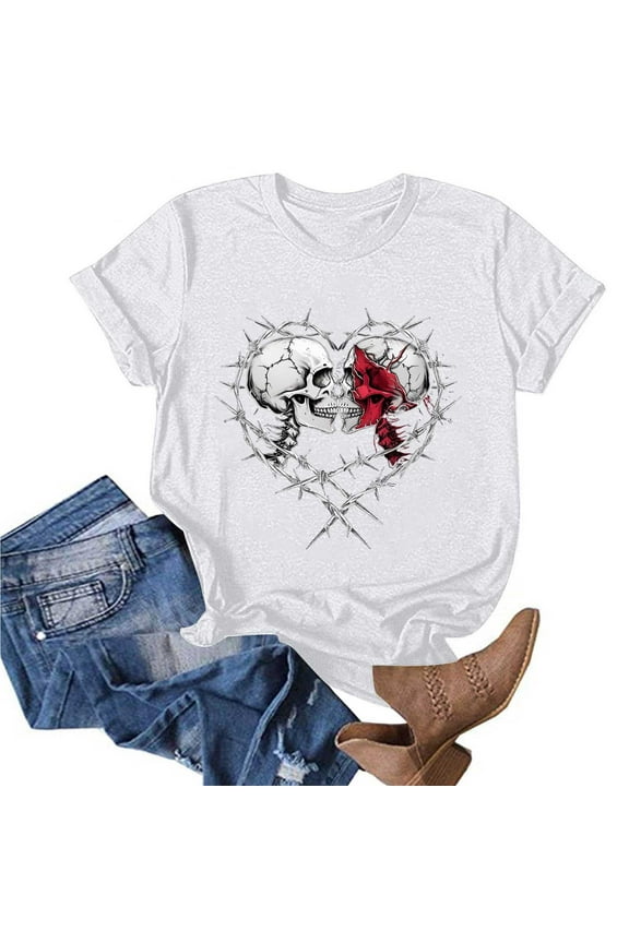 Oversized Graphic Tshirts for Women Vintage Band Rock Concert Loose Tee Y2K Summer Skull Lover Short Sleeve Tops